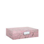 Pink jewelry box with floral design on a white background