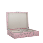 Pink jewelry box with floral design on a white background