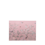 Pink jewlery box top with floral and bird design on a white background