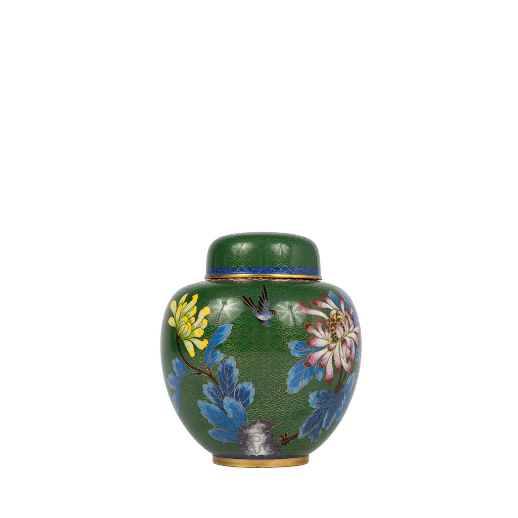 Green Cloisonne Lotus Jar front view