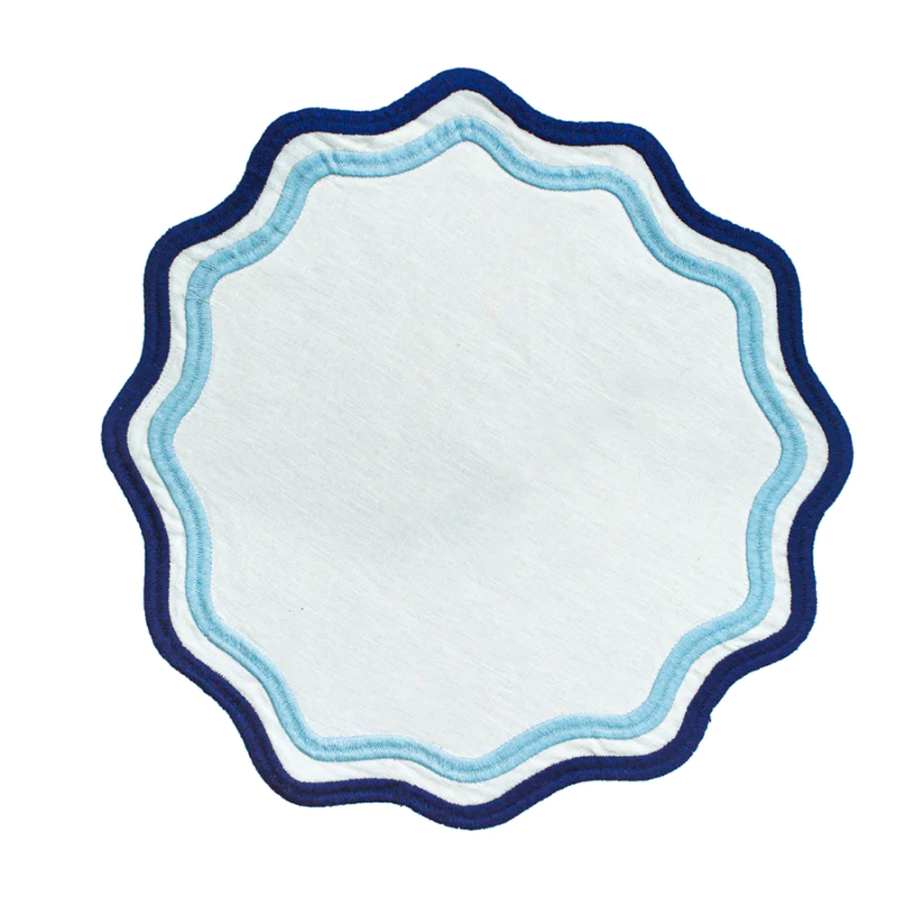 Placemat with light blue and dark blue squiggle border