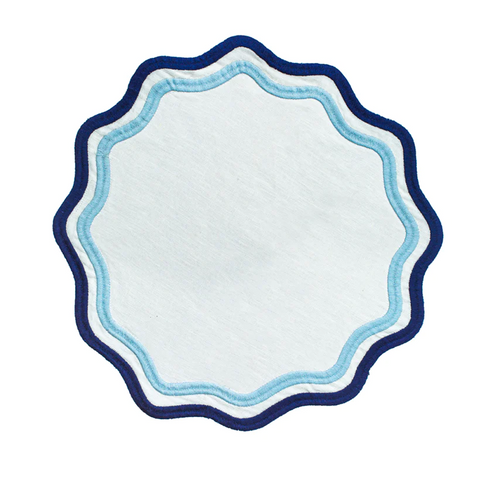 Placemat with light blue and dark blue squiggle border