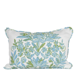 Lumbar pillow with blue and green floral pattern