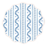 round placemat with illustrated blue boxwood pattern