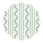 round placemat with illustrated green boxwood pattern