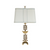 Brass candlestick lamp with white shade with blue details