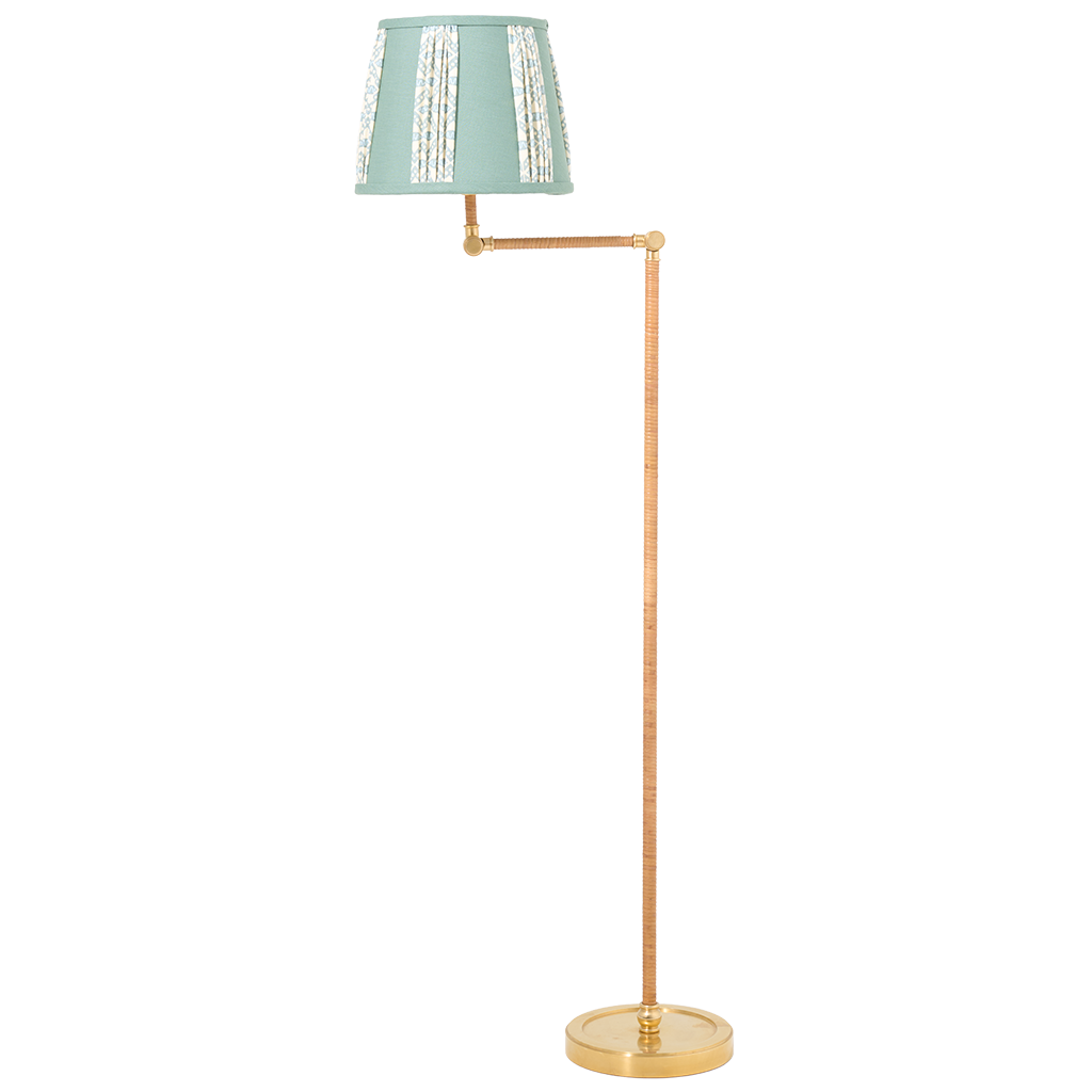 Brass and Rattan Floor Lamp with Custom Shade