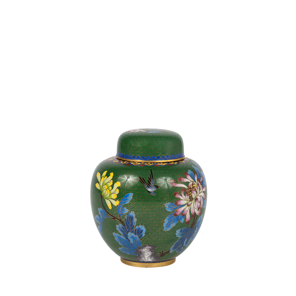 Green Cloisonne Lotus Jar back view