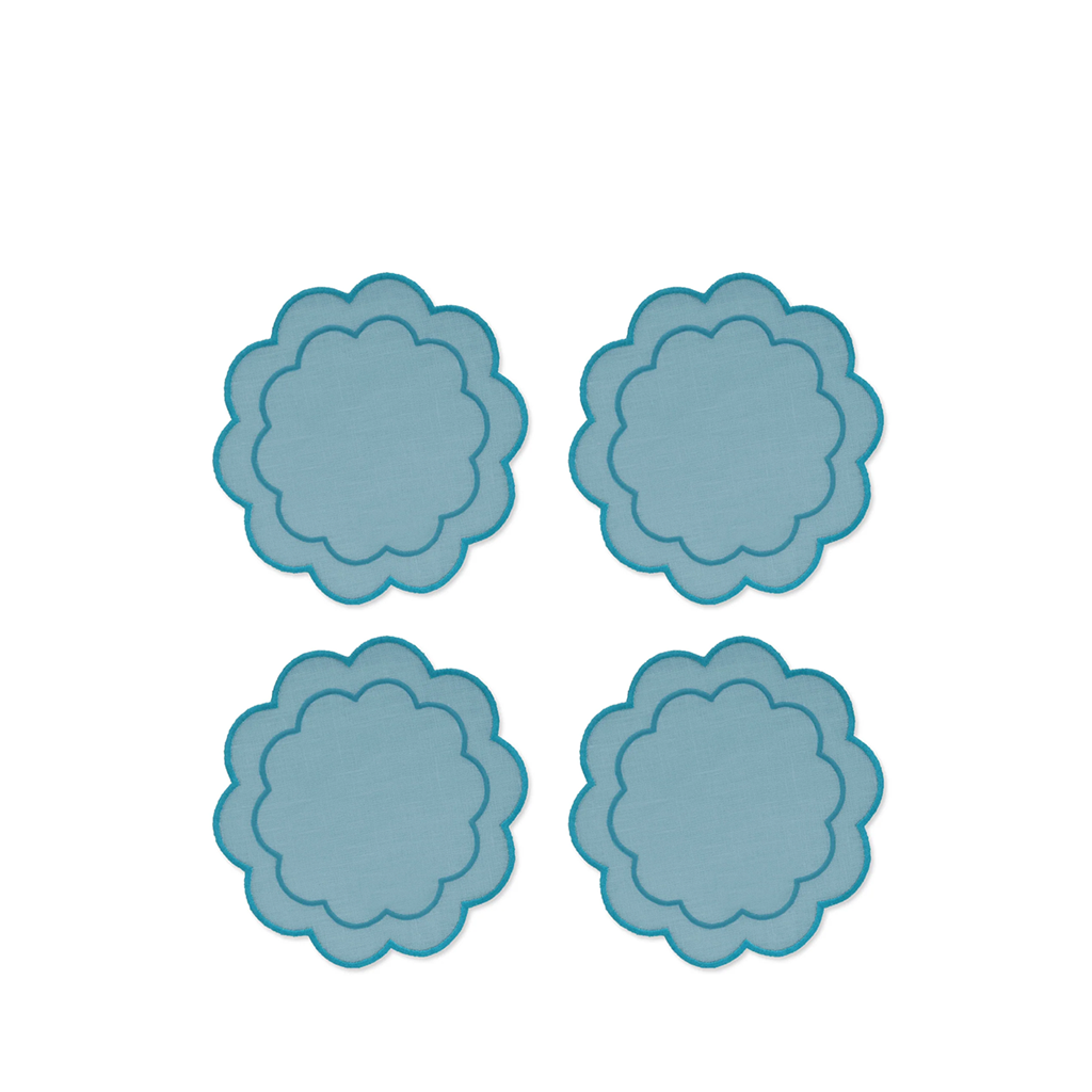 Scalloped Linen Cocktail Napkins, Set of 4
