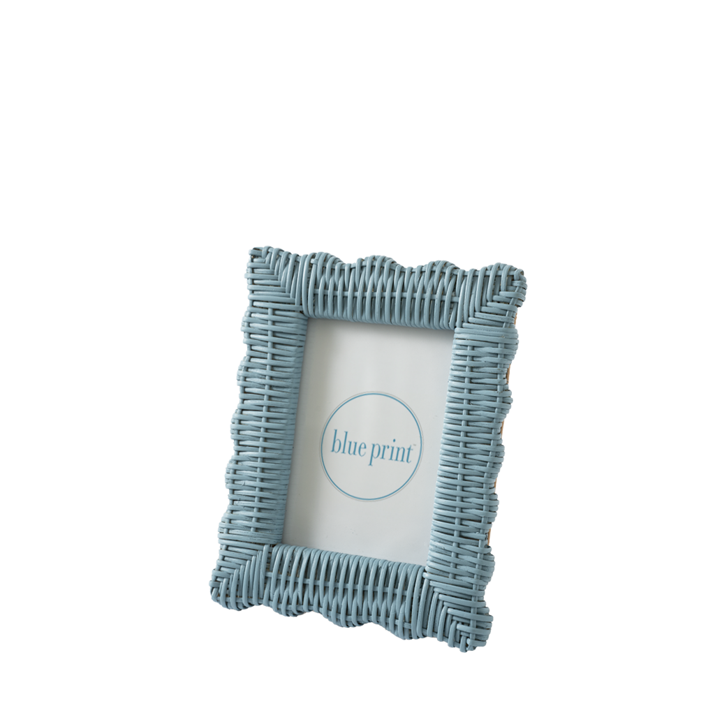 Blue textured picture frame with 'blue print' logo on a white background