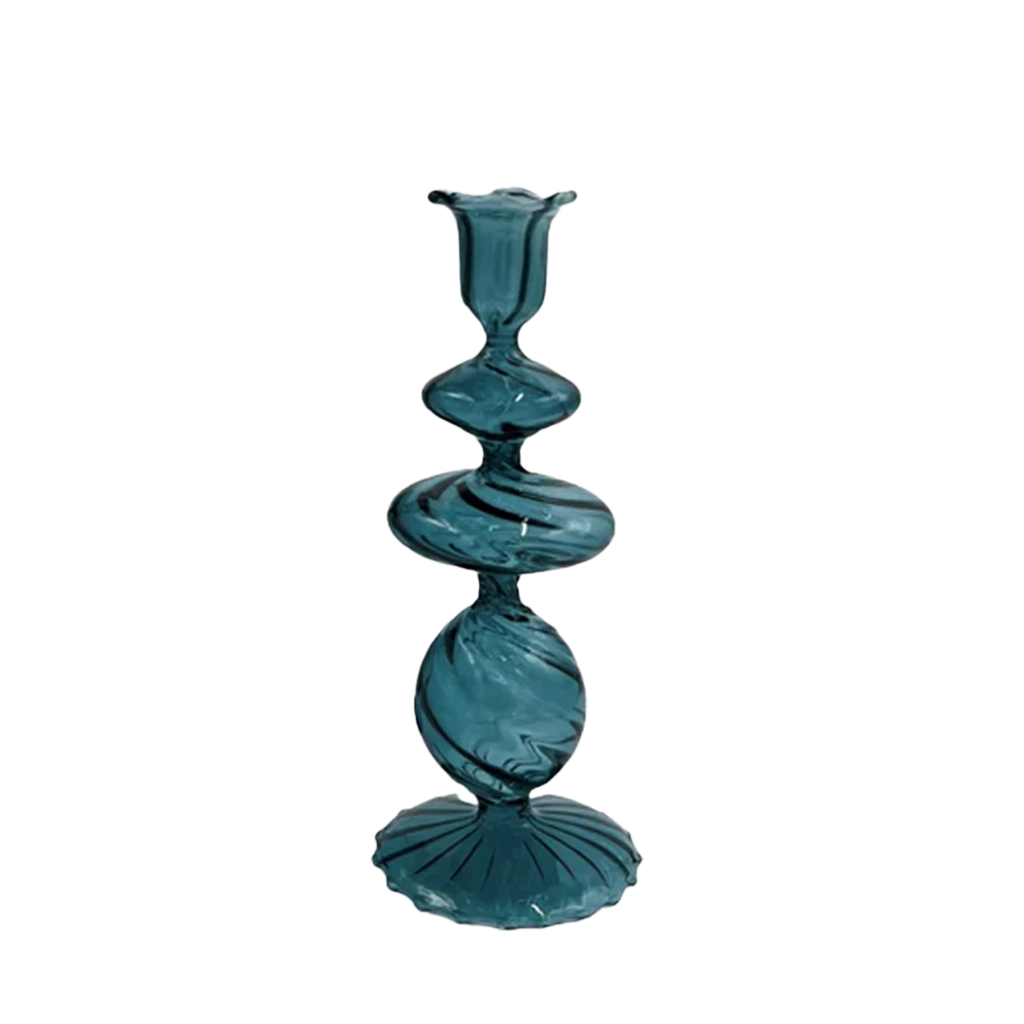 Blue Swirl Glass Candlestick