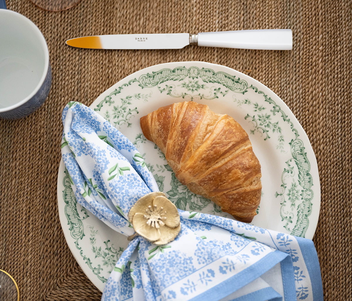 sage floral fruit plate with croissant