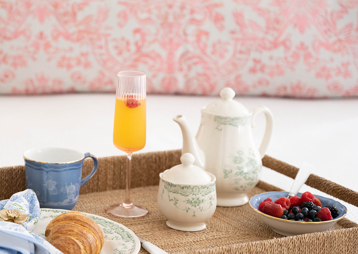 Breakfast in bed tray with tinsley champagne flute