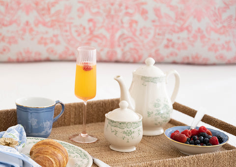 Breakfast in bed tray with tinsley champagne flute