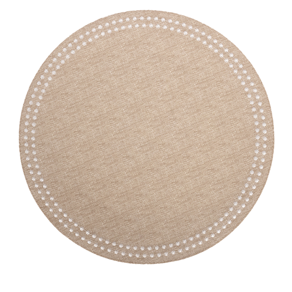 beige placemat with white dot border