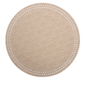 beige placemat with white dot border