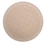 beige placemat with white dot border