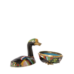 Decorative duck-shaped box with a colorful design on a white background
