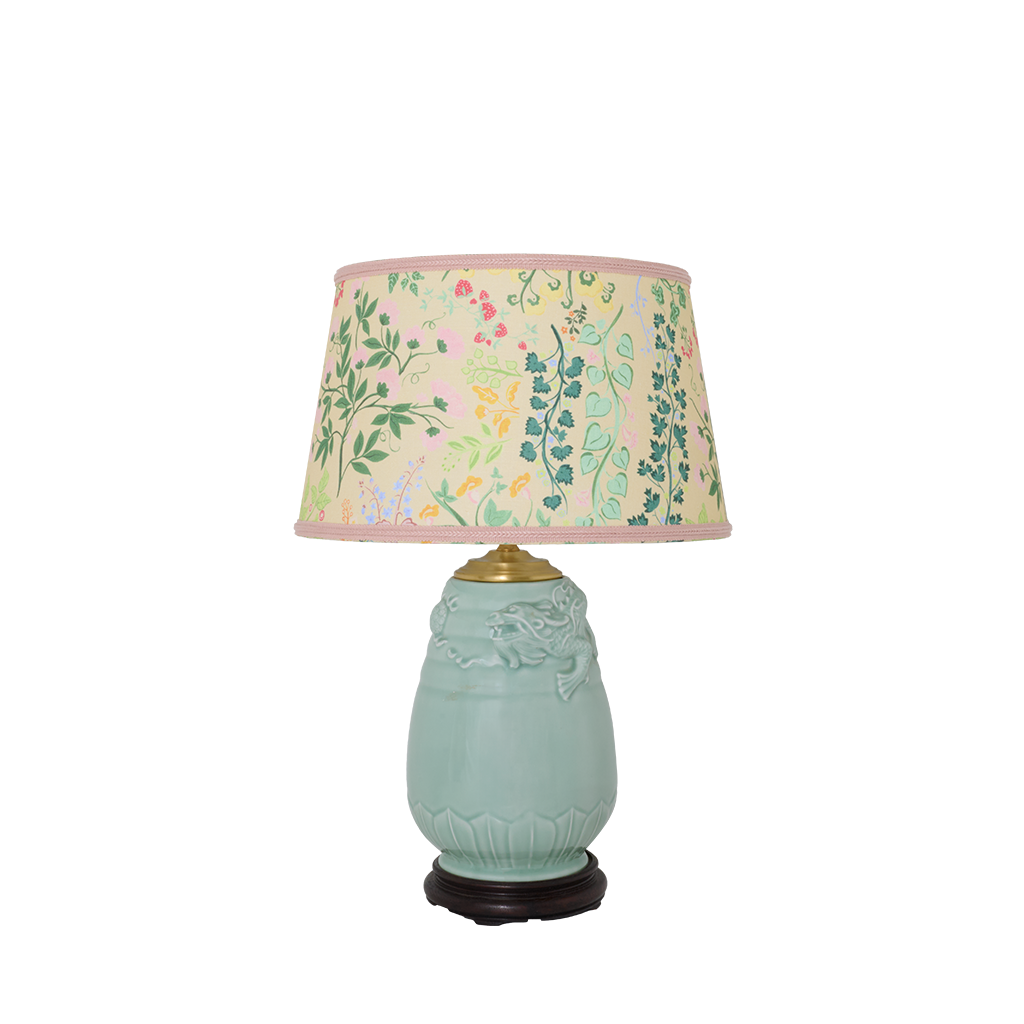 Celadon Dragon Lamp with Custom Flora Shade