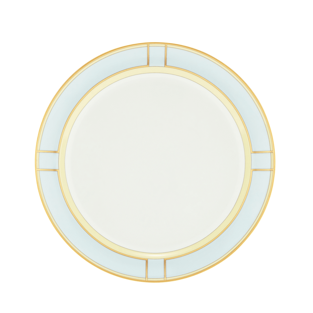 Dinner plate with blue yellow and gold border