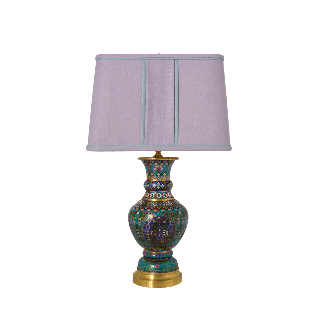 Cloisonne Lamp with Custom Lilac Shade