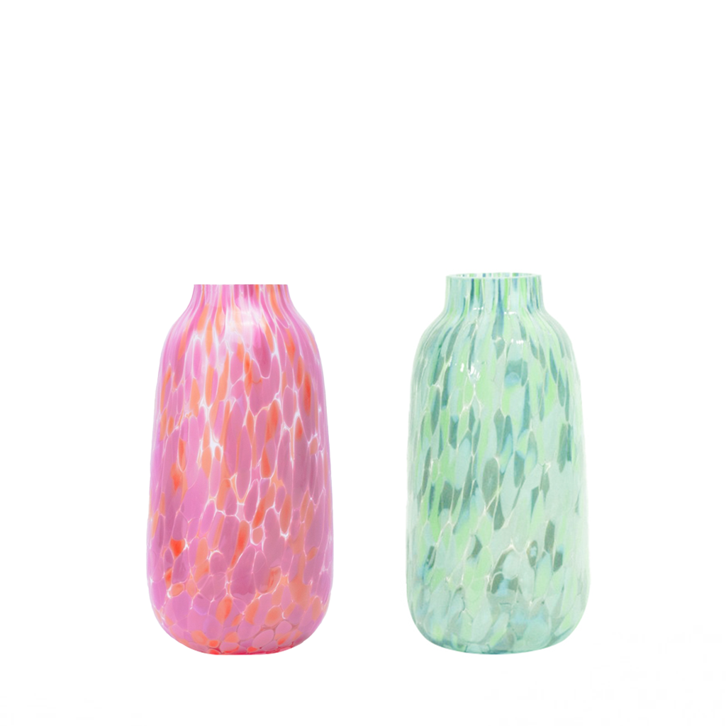 Two confetti vases pink and blue green