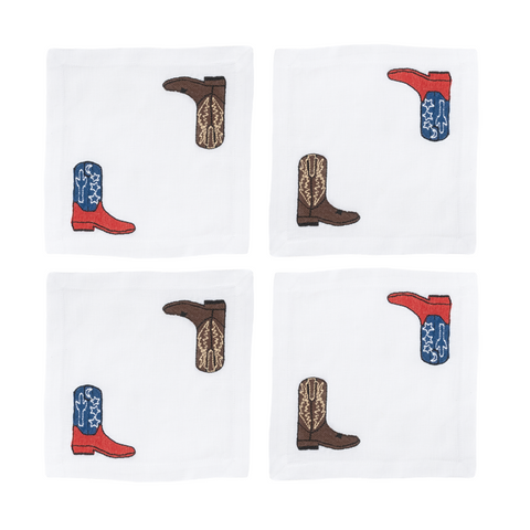 Set of 4 Coasters with cowboy boots embroidery