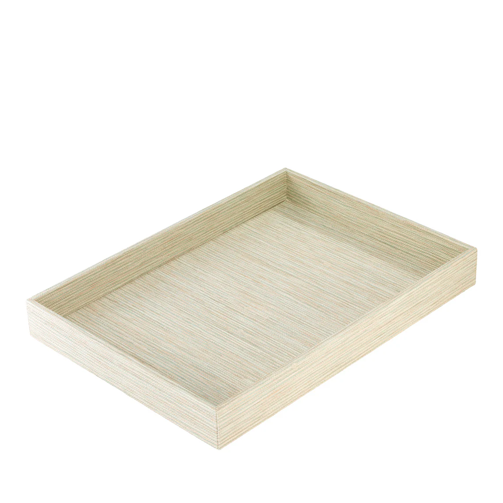 Rectangular grasscloth tray on a white background