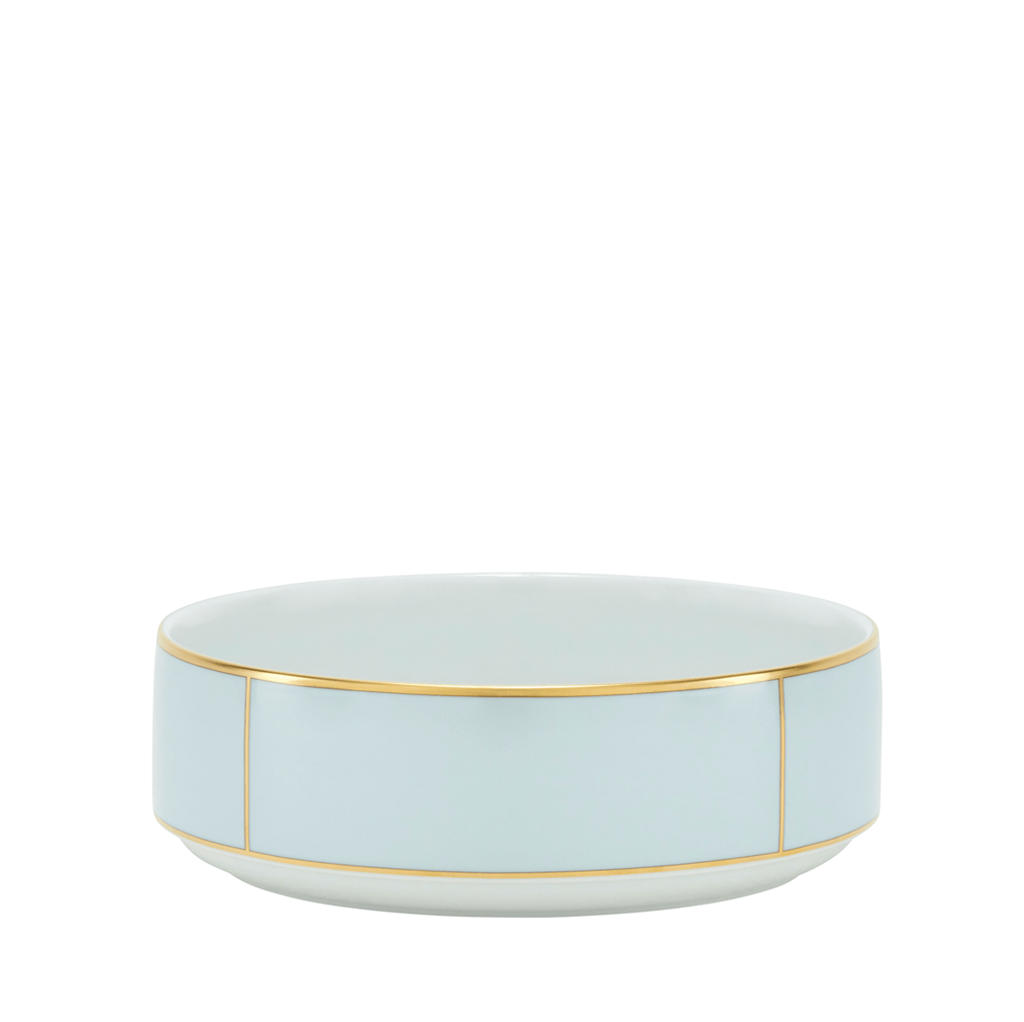 Blue salad bowl with gold accents