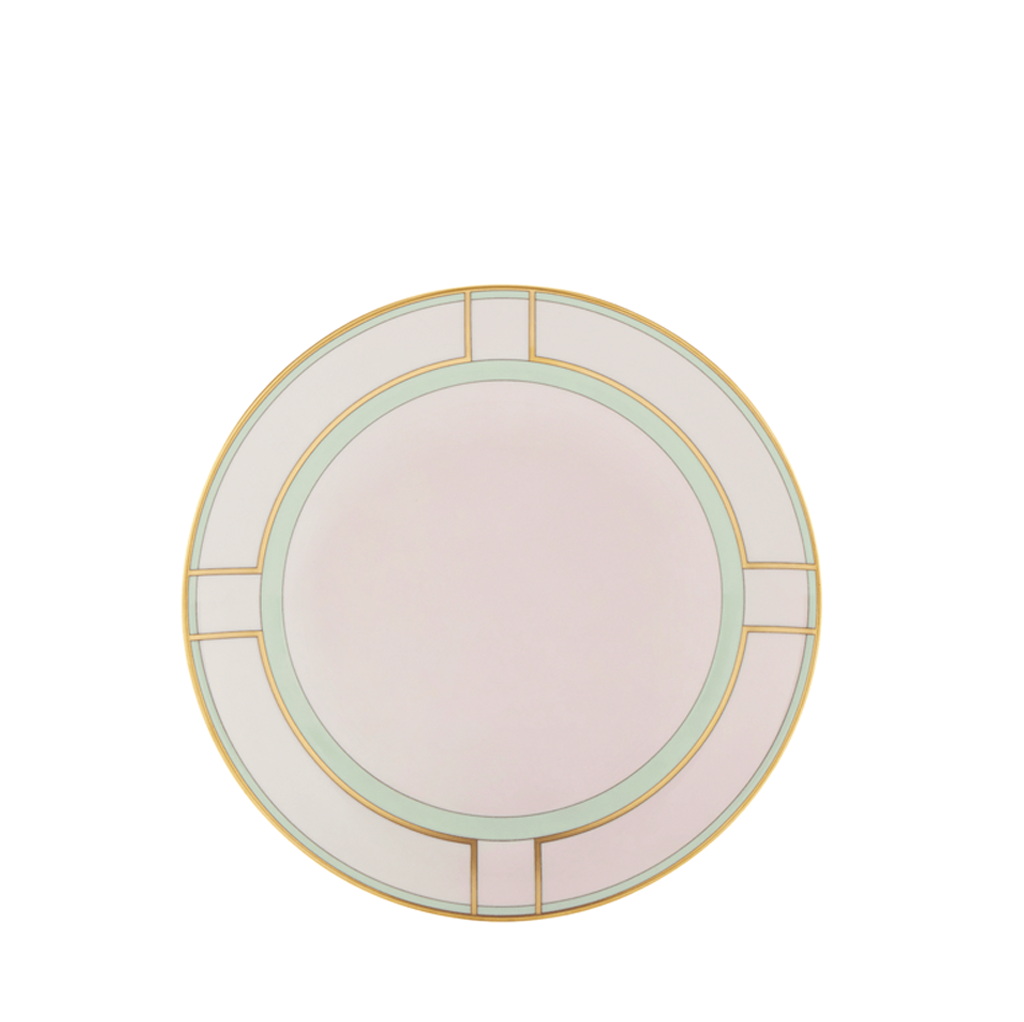 Ginori Dessert Plate, pink with green and gold accents