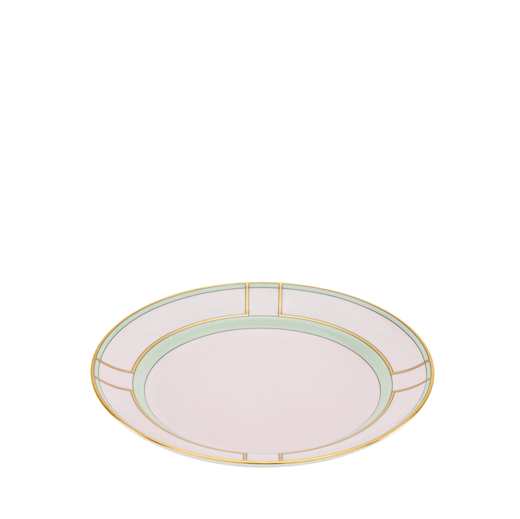 Ginori Dessert Plate, pink with green and gold accents