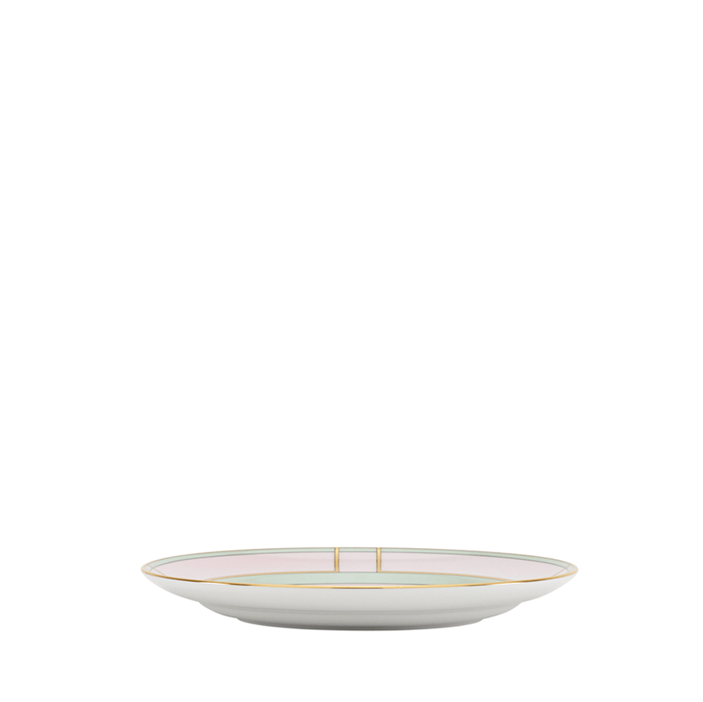 Ginori Dessert Plate, pink with green and gold accents