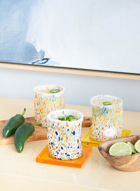 speckled tumblers with spicy margaritas