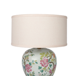 Famille Rose floral lamp with pink dot shade