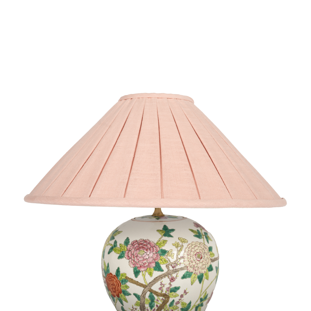 Pink floral lamp with pink pleated lampshade