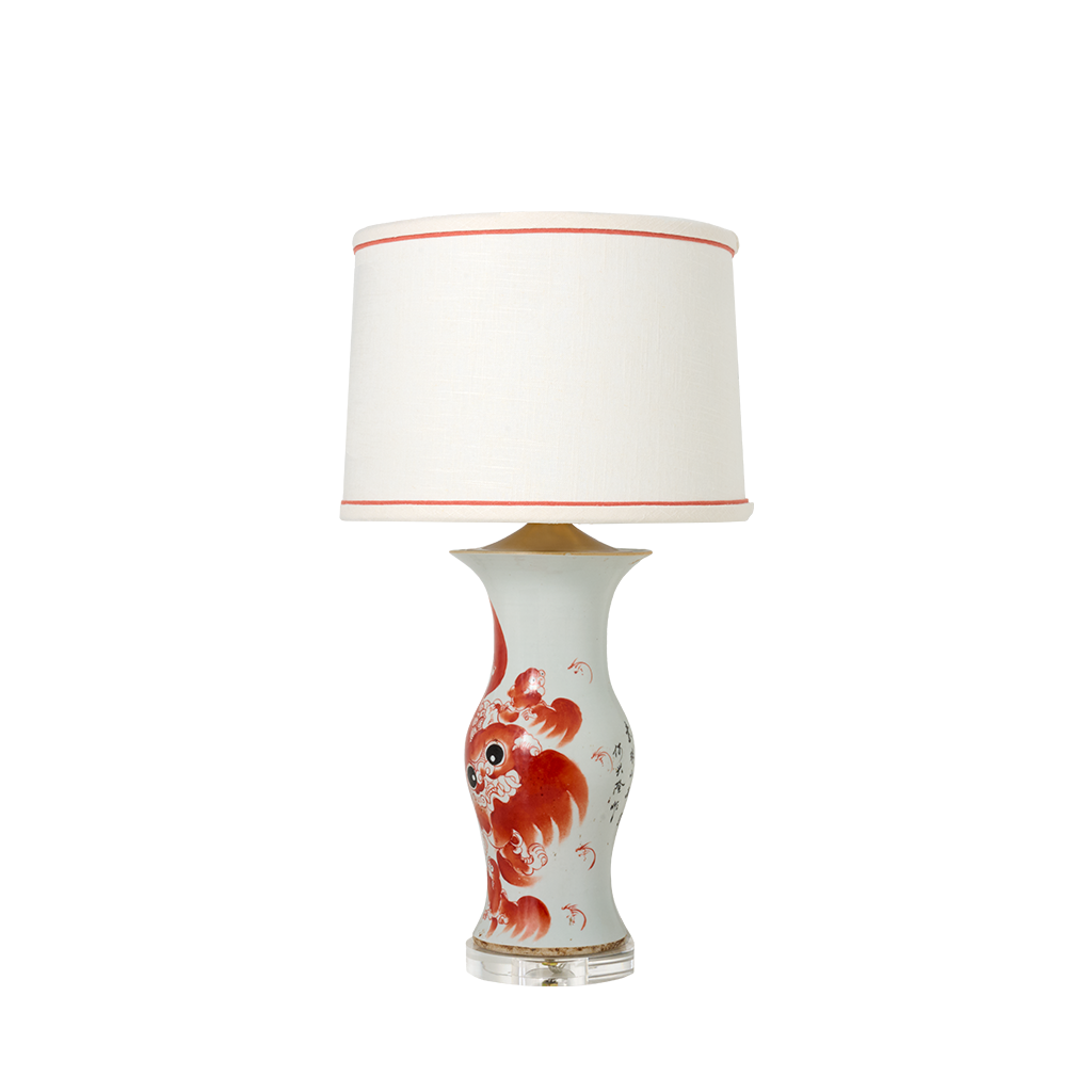 Porcelain Foo Dog Lamp with Custom Shade