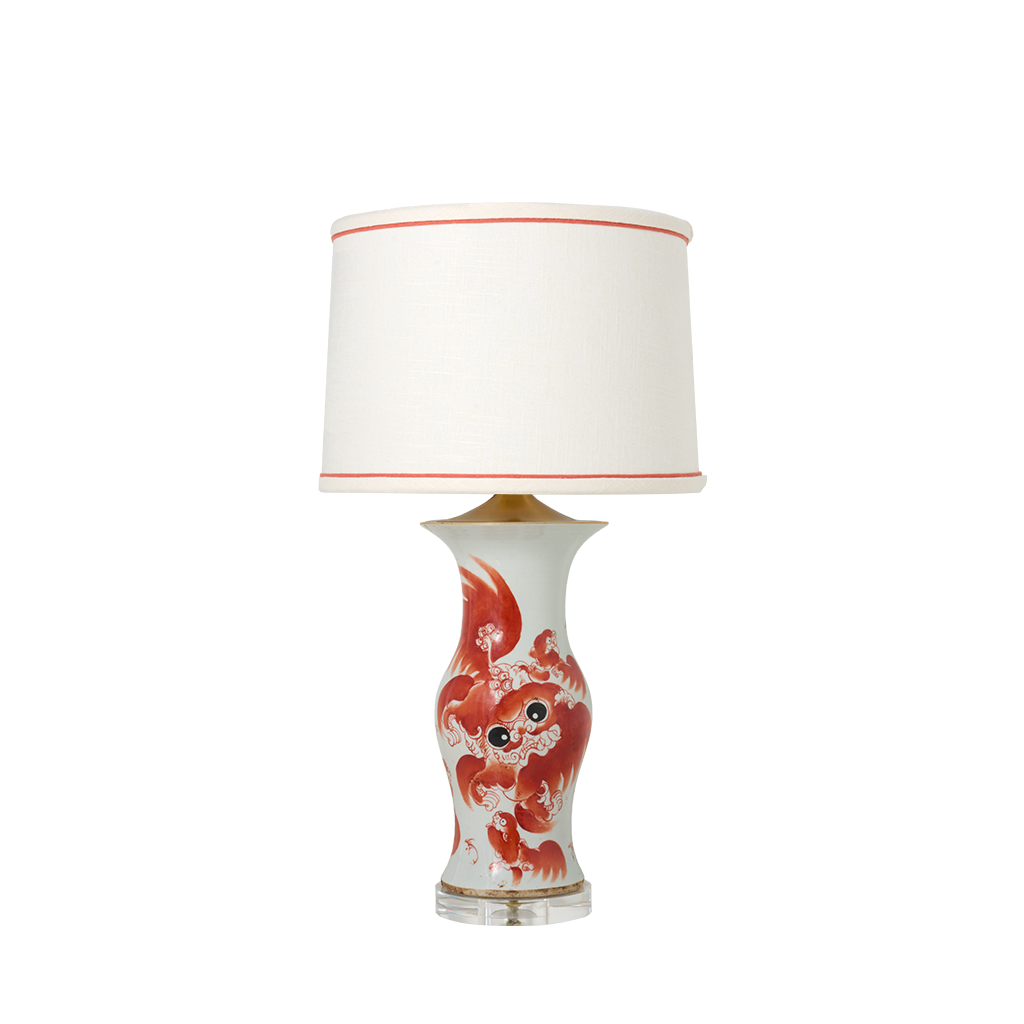 Porcelain Foo Dog Lamp with Custom Shade