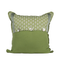 French Sage Pillow - green pillow with cream floral pattern and blue trim