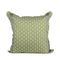 French Sage Pillow - green pillow with cream floral pattern and blue trim