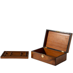 Wooden jewelry box with a smaller tray on a white background