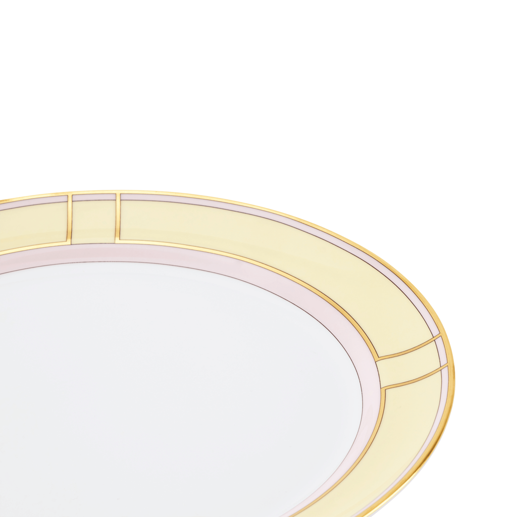 Dinner plate with yellow pink and gold border