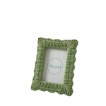 Green wicker picture frame with 'blue print' logo on a white background
