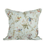 Hummingbird on blue pillow - light blue pillow with hummingbird pattern