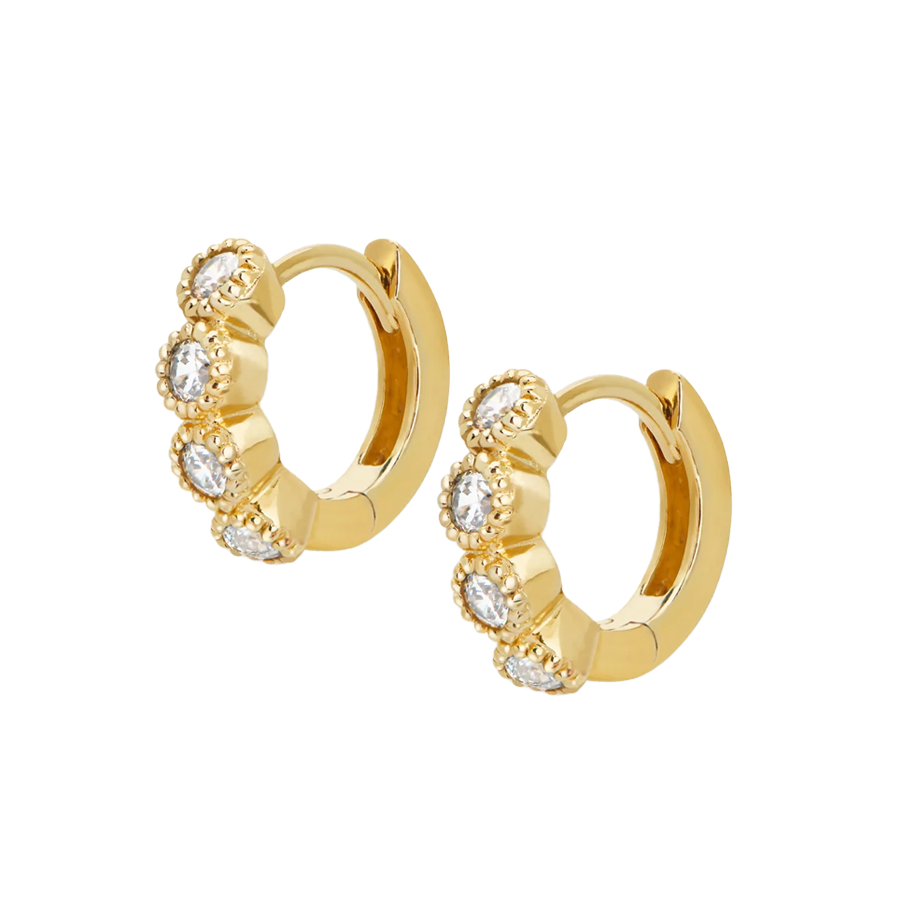 Gold plated huggie earrings with cubic zirconia