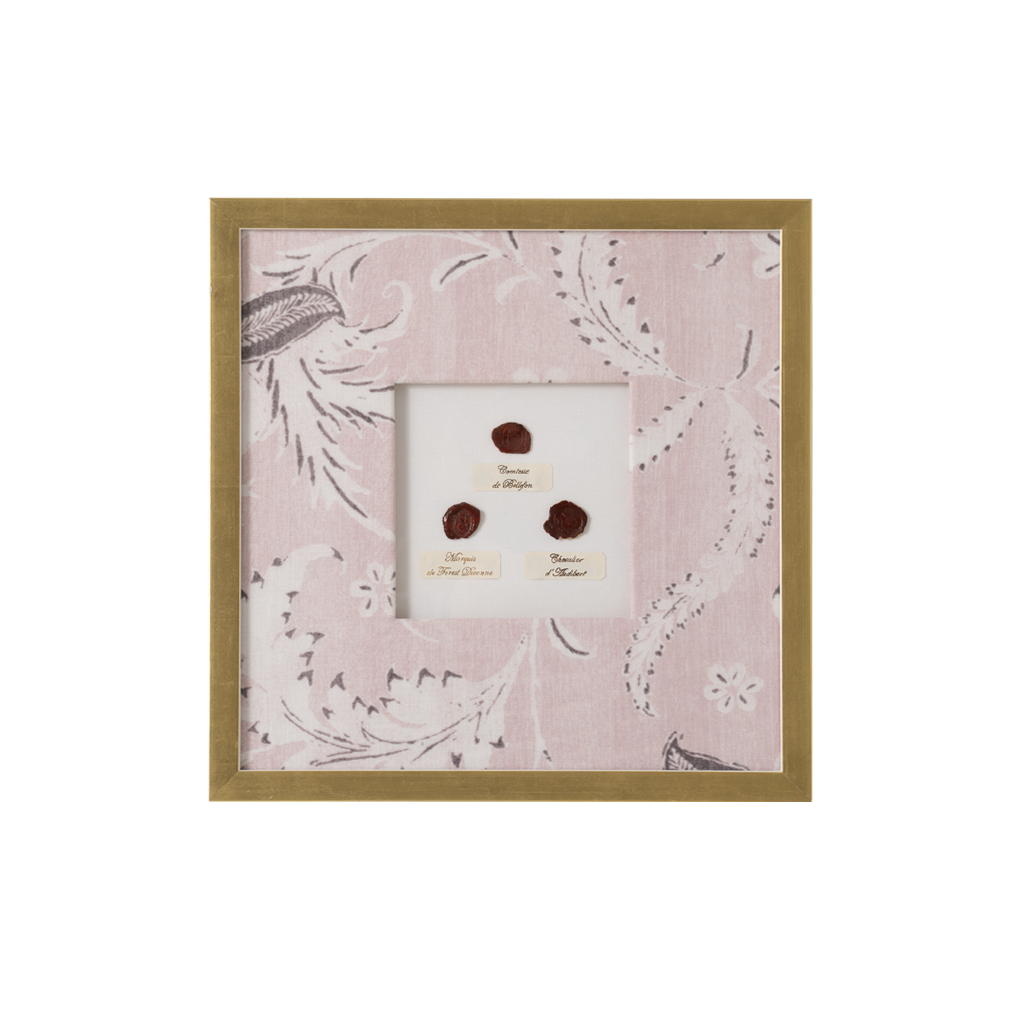 Framed artwork with floral pattern on a white background