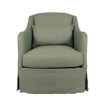 Swivel chair with blue and green striped upholstery