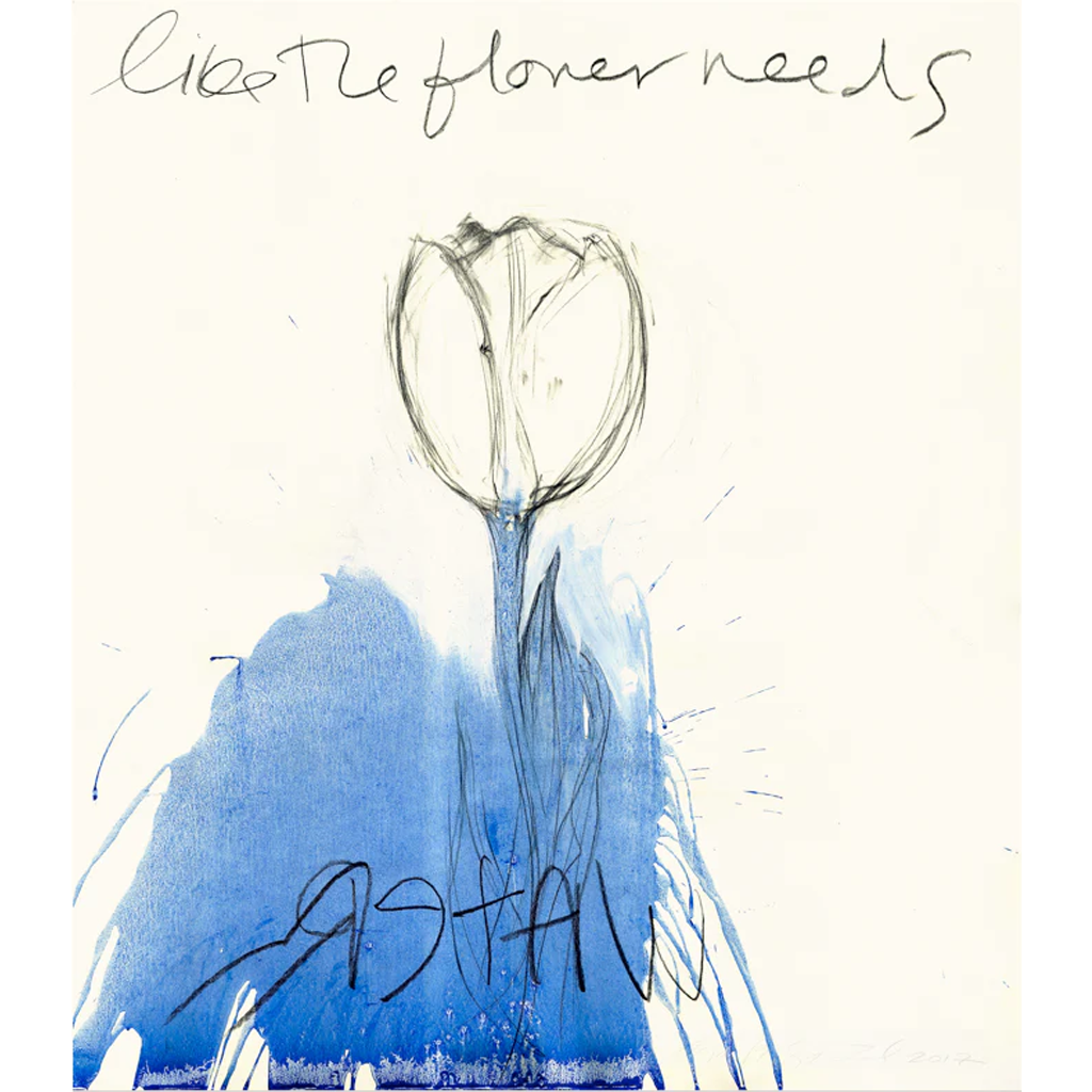 Art Print of drawing off flower with blue paint