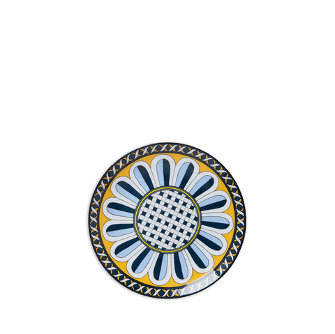 Side plate with blue white and yellow flower design