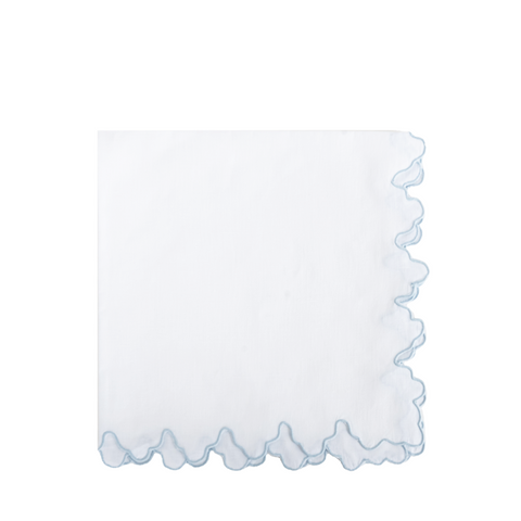 Notched Linen Napkin, with blue embroidered edge