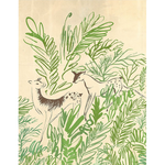Illustration of deer and foliage on a beige background